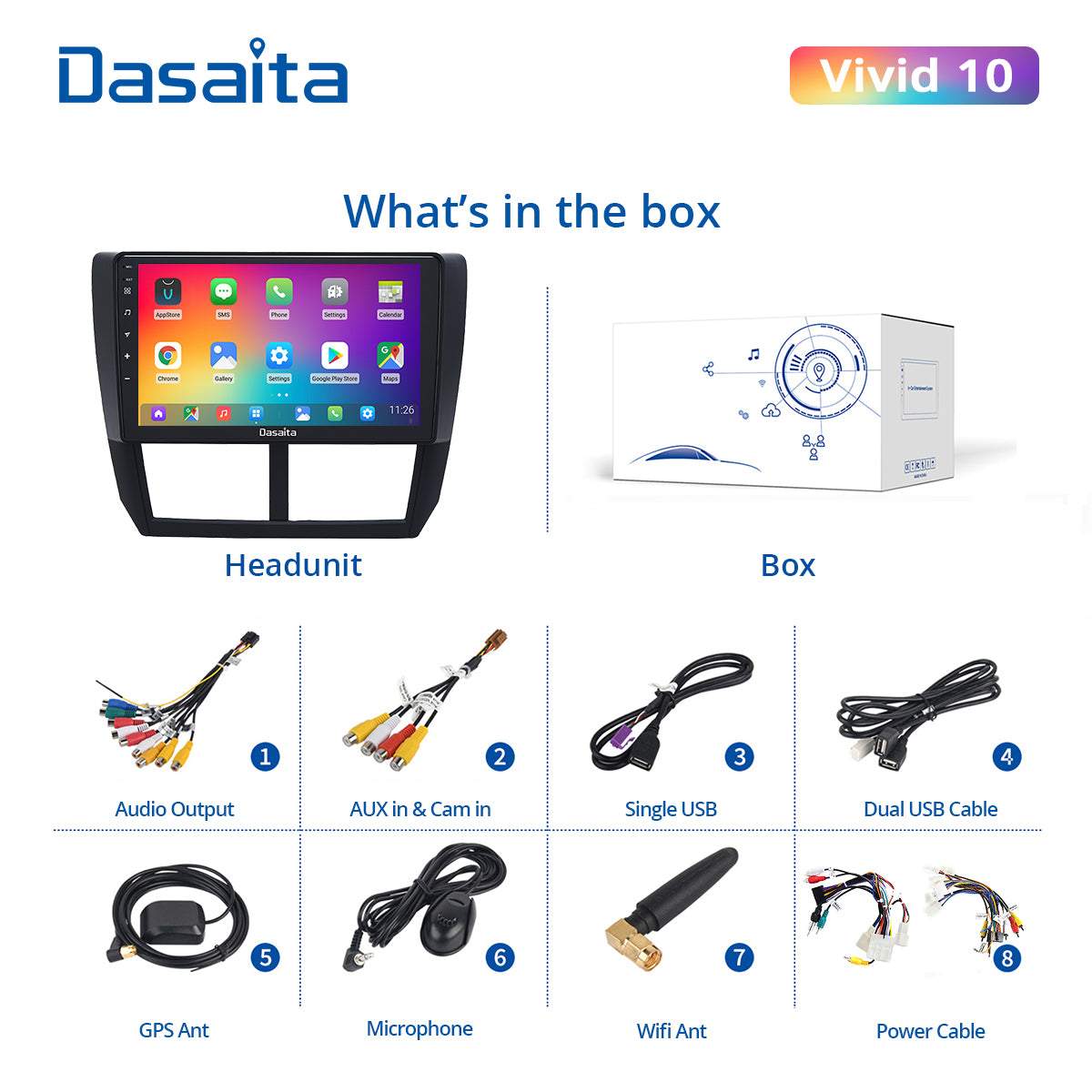 Dasaita Vivid11 Subaru Forester 3 Impreza 2007 2008 2009 2010 2011 2012 Car Stereo 9" Carplay Android Auto PX6 4G+64G Android11 1280*720 DSP Radio