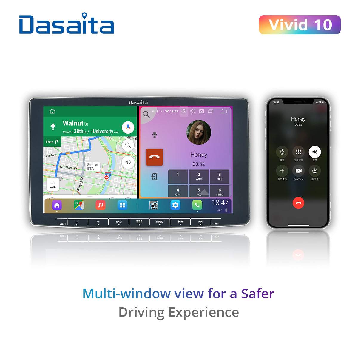 Dasaita Vivid11 Universal Double Din Car Stereo 10.2 Inch Carplay Android Auto PX6 4G+64G Android11 1280*720 DSP AHD Radio