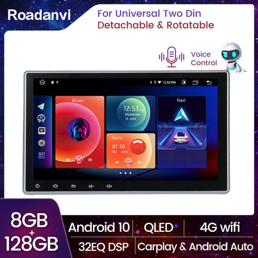 Roadanvi F10 for 2 din Universal Car Stereo Deachtable Rotatable 10.2" Screen AI Voice Control Apple Carplay Android Auto Touch Screen 8G 128G GPS Navigation
