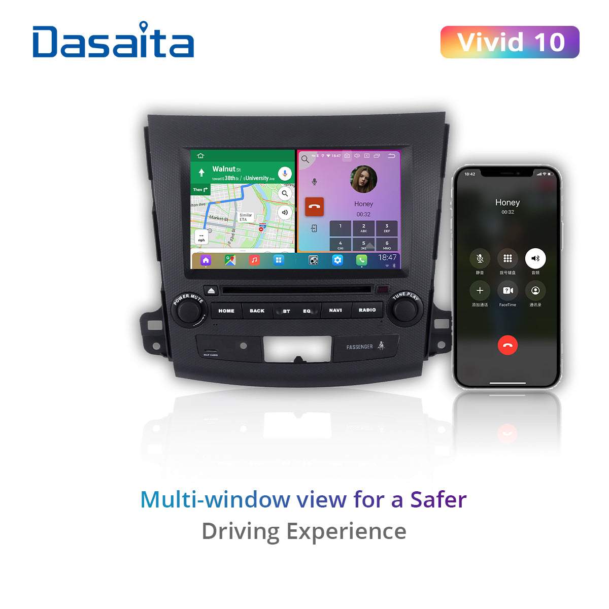 Dasaita Vivid10 For Mitsubishi Outlander 2007 2008 2009 2010 2011 2012 2013 Car Stereo Apple Carplay Android Auto Touch Screen 4G+64G DSP Radio