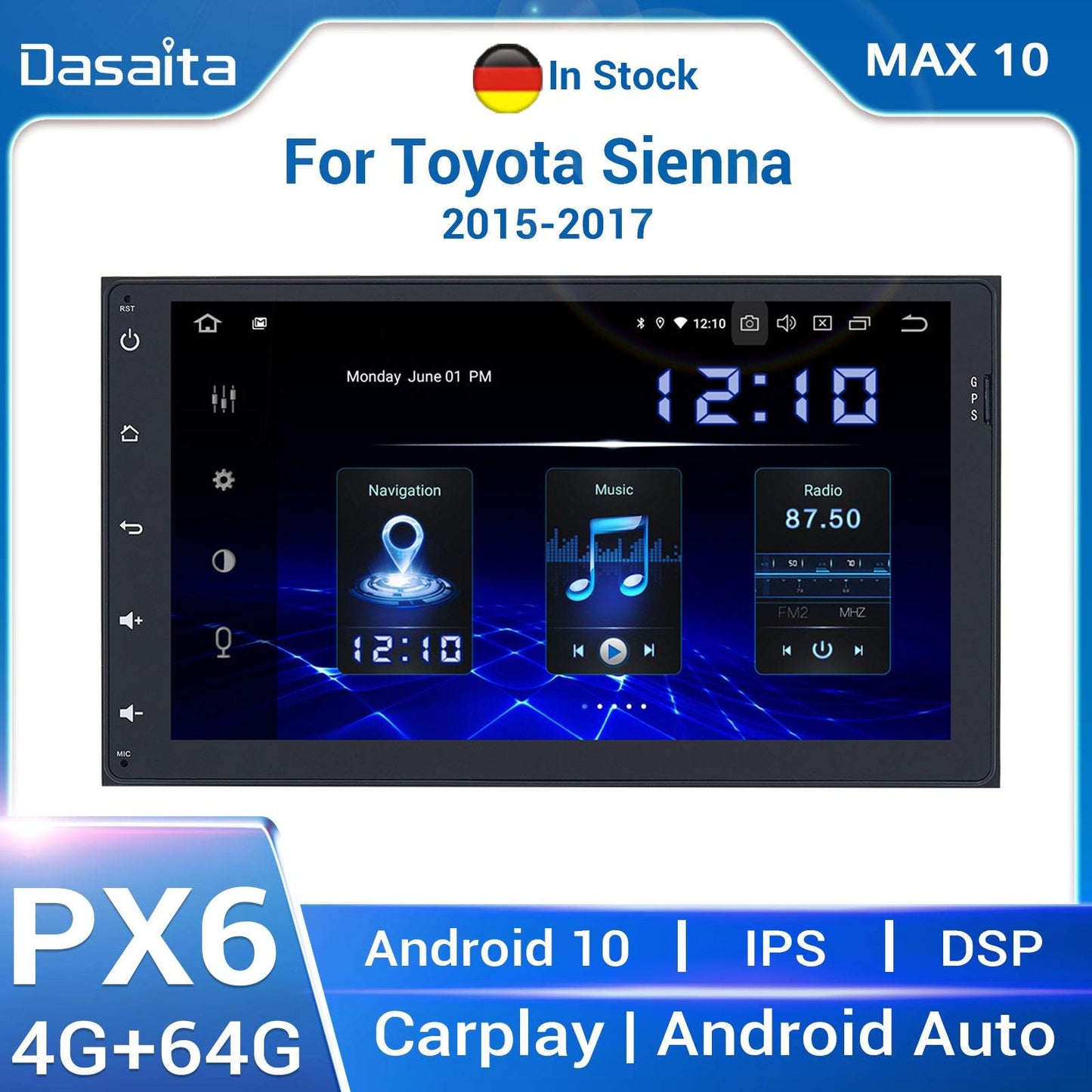 Dasaita MAX10/MAX11 Toyota Universal 2014-2022 Sienna 2015-2017 Car Stereo 9 Inch Carplay Android Auto PX6 4G+64G Android10/Android11 1280*720 DSP AHD Radio