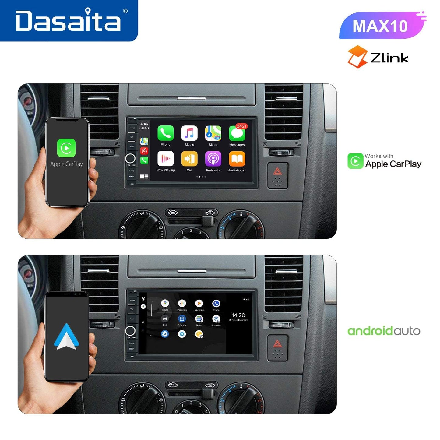 Dasaita MAX11 Universal Double Din Car Stereo 7 Inch Carplay Android Auto PX6 4G+64G Android11 1024*600 DSP AHD Radio