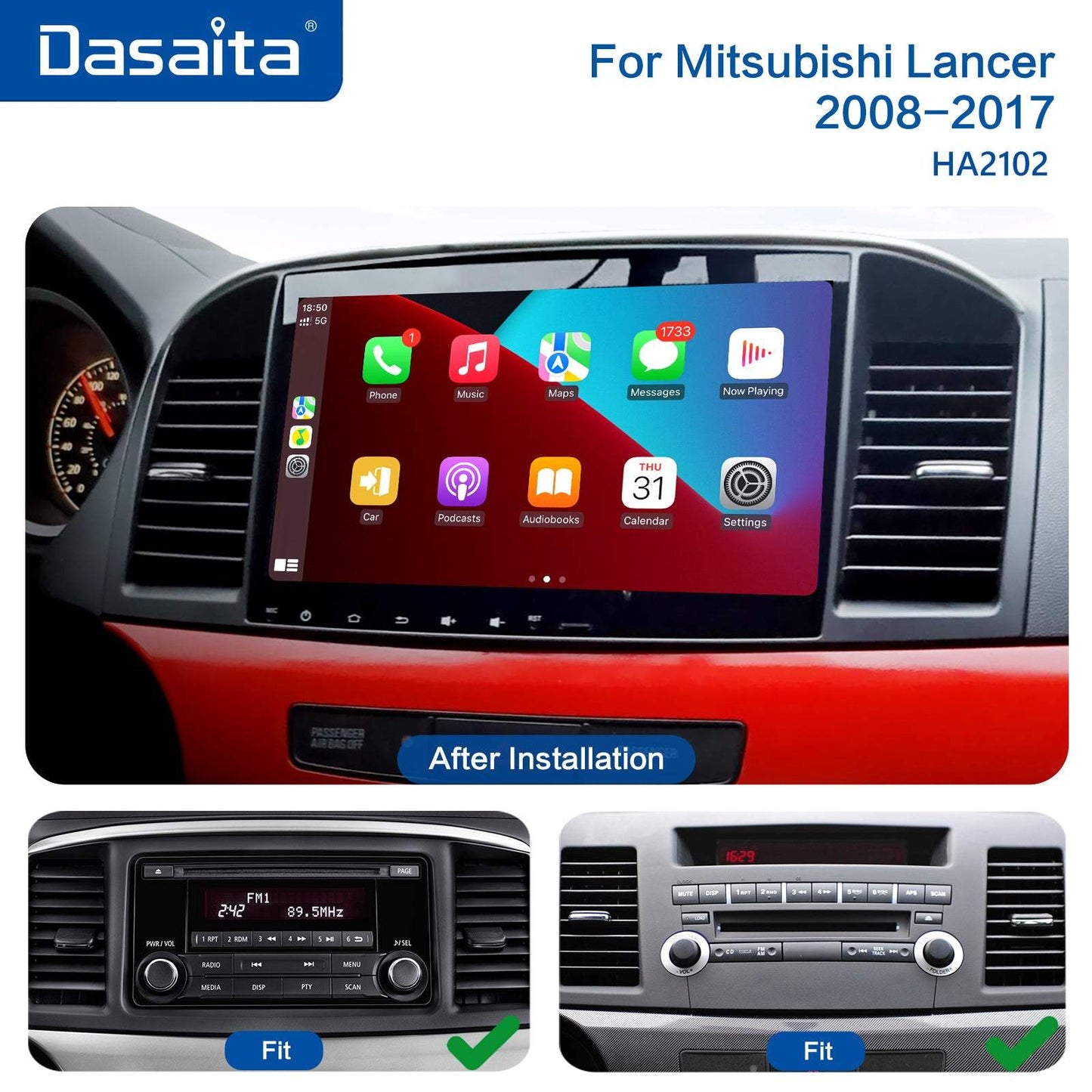 Dasaita MAX10 Mitsubishi Lancer 2008 2009 2010 2011 2012 2013 2014 2015 2016 2017 Car Stereo 10.2" Carplay Android Auto PX6 4+64G 1280*720 DSP Radio