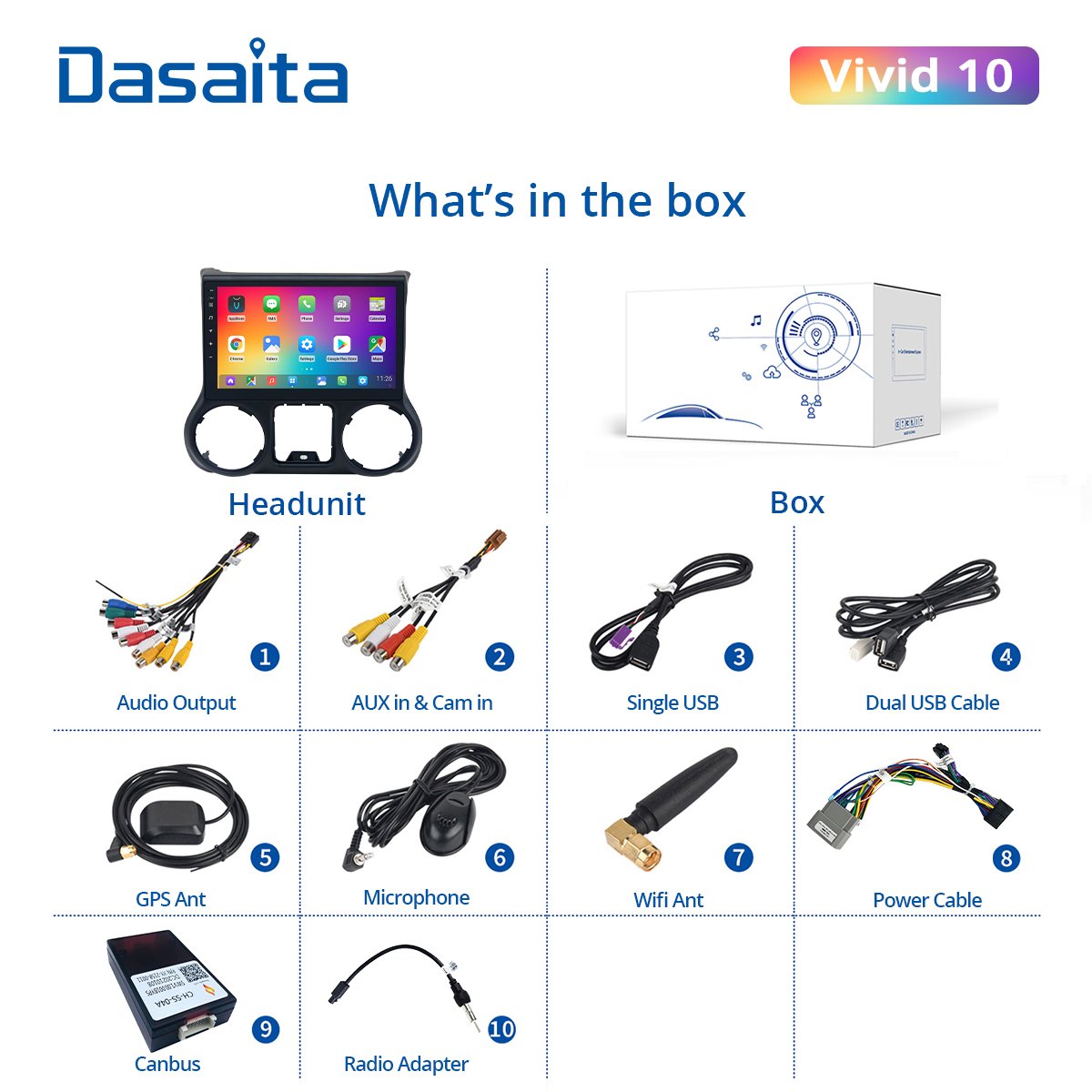 Dasaita Vivid for Jeep Wrangler Radio 2011-2016 Car audio Android Auto Multimedia android Apple Carplay Navigation GPS 4G 64G