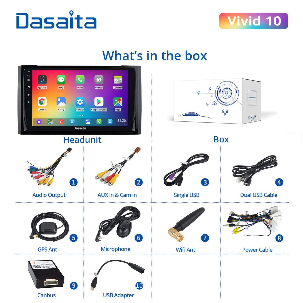 Dasaita Vivid11 Toyota Tundra 2014 2015 2016 2017 2018 Car Stereo 9 Inch Carplay Android Auto PX6 4G+64G Android11 1280*720 DSP AHD Radio
