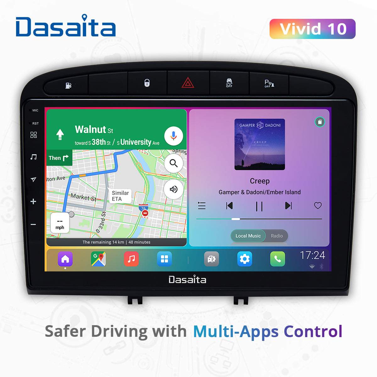Dasaita Vivid10 For Peugeot 408 308 308SW 2012 2013 2014 2015 2016 2017 2018 2019 2020 Car Stereo Apple Carplay Android Auto IPS 9" 4G+64G Radio