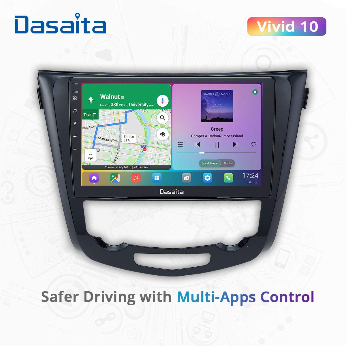 Dasaita Vivid10/Vivid11 Nissan X-Trail Qashqai Rogue 2014 2015 2016 2017 2018 2019 2020 Car Stereo 10.2 Inch Carplay Android Auto PX6 4G+64G Android10/Android11 1280*720 DSP AHD Radio