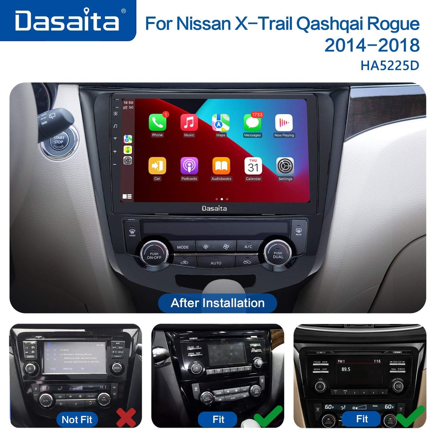 Dasaita Vivid10/Vivid11 Nissan X-Trail Qashqai Rogue 2014 2015 2016 2017 2018 2019 2020 Car Stereo 10.2 Inch Carplay Android Auto PX6 4G+64G Android10/Android11 1280*720 DSP AHD Radio