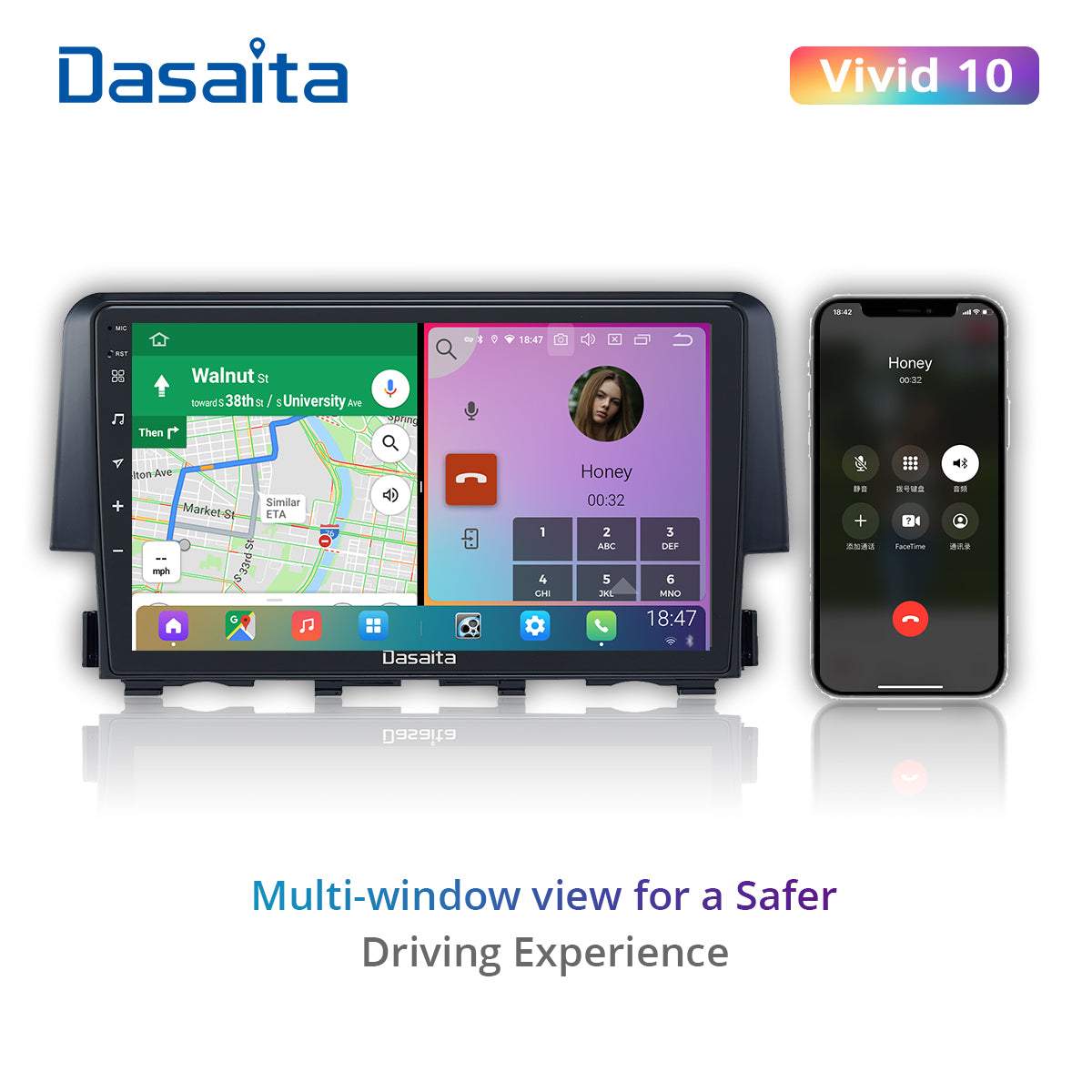 Dasaita Vivid10 Honda Civic 2015 2016 2017 Car Stereo 9 Inch Carplay Android Auto PX6 4G+64G Android10 1280*720 DSP AHD Radio