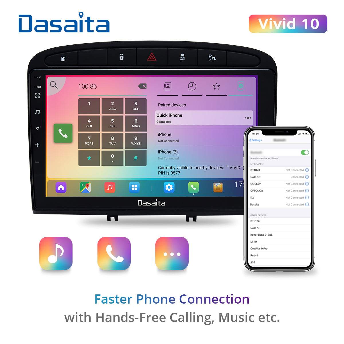 Dasaita Vivid10 For Peugeot 408 308 308SW 2012 2013 2014 2015 2016 2017 2018 2019 2020 Car Stereo Apple Carplay Android Auto IPS 9" 4G+64G Radio