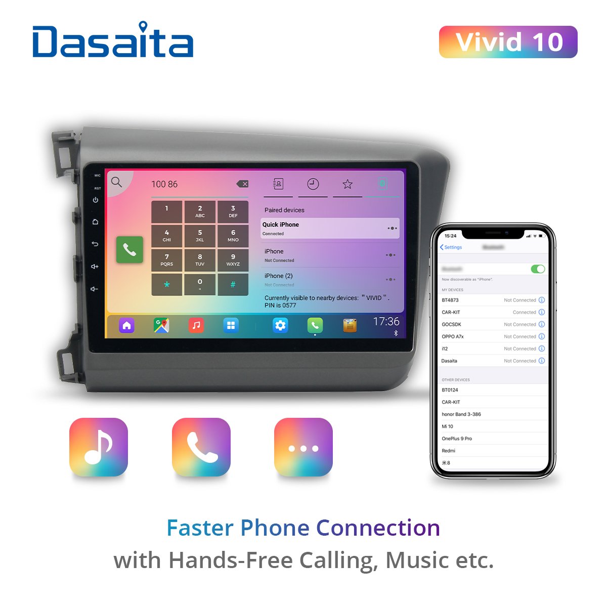 Dasaita Vivid for Honda Civic GPS 2012 2013 2014 Car Multimedia Player 1 Din 9" IPS Android 10.0 Radio Navigation Autoradio