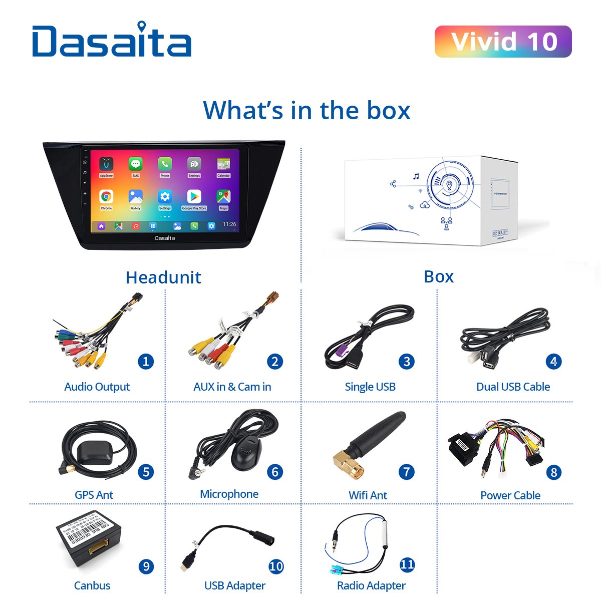 Dasaita Vivid for VW Tiguan 2017 2018 2019 Unit Car Radio Carplay Android Auto Video Player Navigation GPS 1280*720 4G 64G