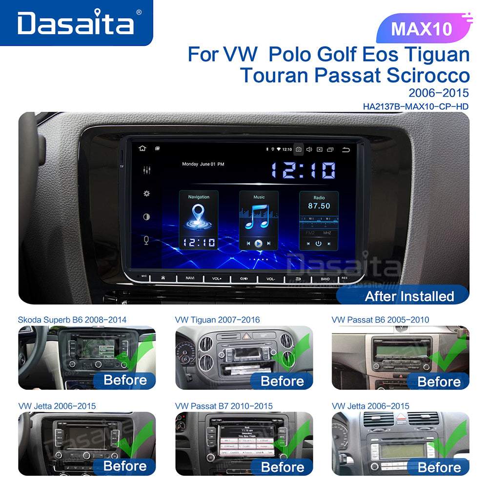 Dasaita (Outlets) MAX10 VW Universal Polo Golf Eos/Skoda 2006-2016 Car Stereo 9" Carplay Android Auto PX6 4G+64G Android10 1280*720 DSP Radio
