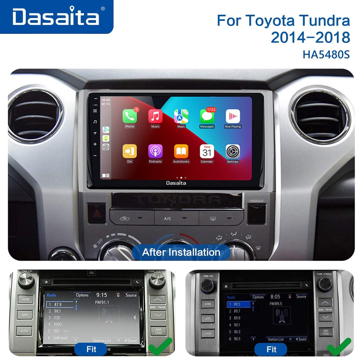 Dasaita Vivid11 Toyota Tundra 2014 2015 2016 2017 2018 Car Stereo 9 Inch Carplay Android Auto PX6 4G+64G Android11 1280*720 DSP AHD Radio