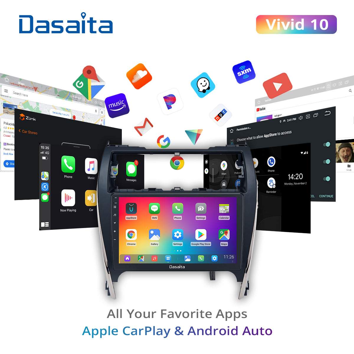 Dasaita Vivid10 Toyota Camry 2012 2013 2014 Car Stereo 10.2 Inch Carplay Android Auto PX6 4G+64G Android10 1280*720 DSP AHD Radio