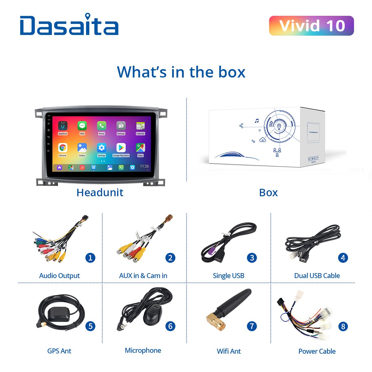 Dasaita Vivid for Toyota LC 100 Land Cruiser 100 2003 Radio 1 Din Android 10.0 Car Stereo GPS Navigation 1280*720 IPS 4G 64G