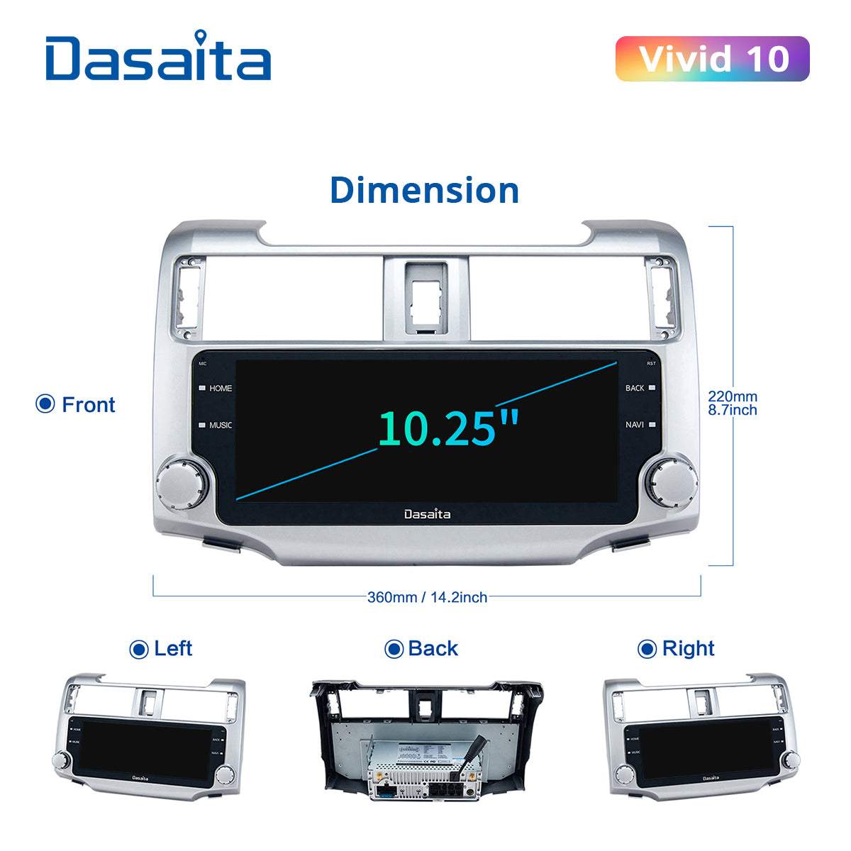 Dasaita Vivid11 Toyota 4Runner 2010 2011 2012 2013 Car Stereo 10.25 Inch Carplay Android Auto PX6 4G+64G Android11 1280*480 DSP AHD Radio