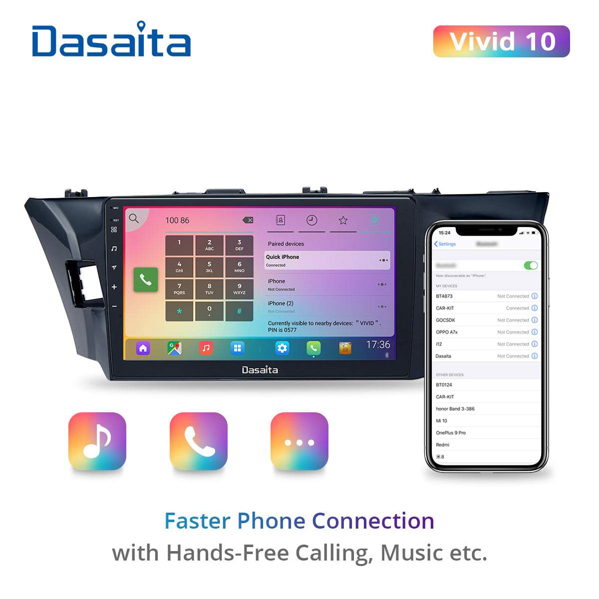 Dasaita Vivid11 Toyota Corolla 2014 2015 2016 Car Stereo 10.2Inch Carplay Android Auto PX6 4G+64G Android11 1280*720 DSP AHD Radio