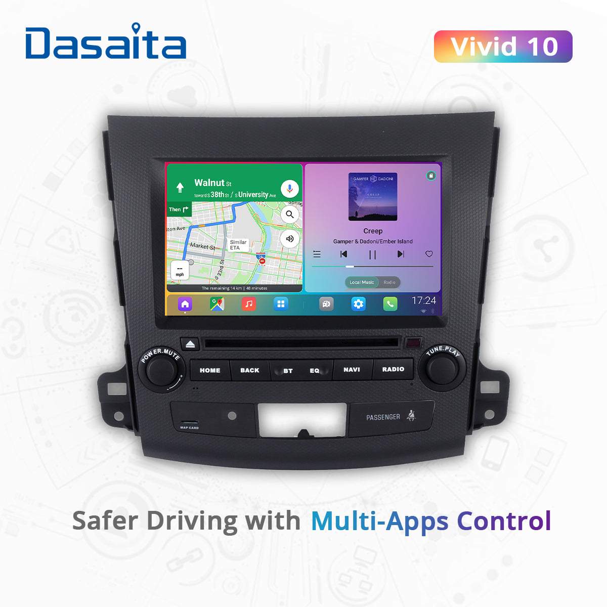 Dasaita Vivid10 For Mitsubishi Outlander 2007 2008 2009 2010 2011 2012 2013 Car Stereo Apple Carplay Android Auto Touch Screen 4G+64G DSP Radio