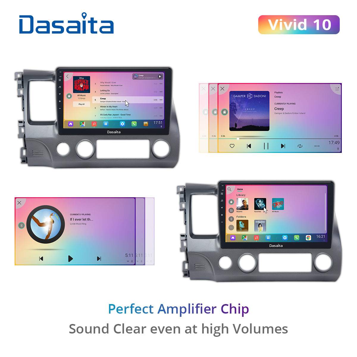 Dasaita Vivid10 Honda Civic 2007 2008 2009 2010 2011 Car Stereo 10.2 Inch Carplay Android Auto PX6 4G+64G Android10 1280*720 DSP AHD Radio