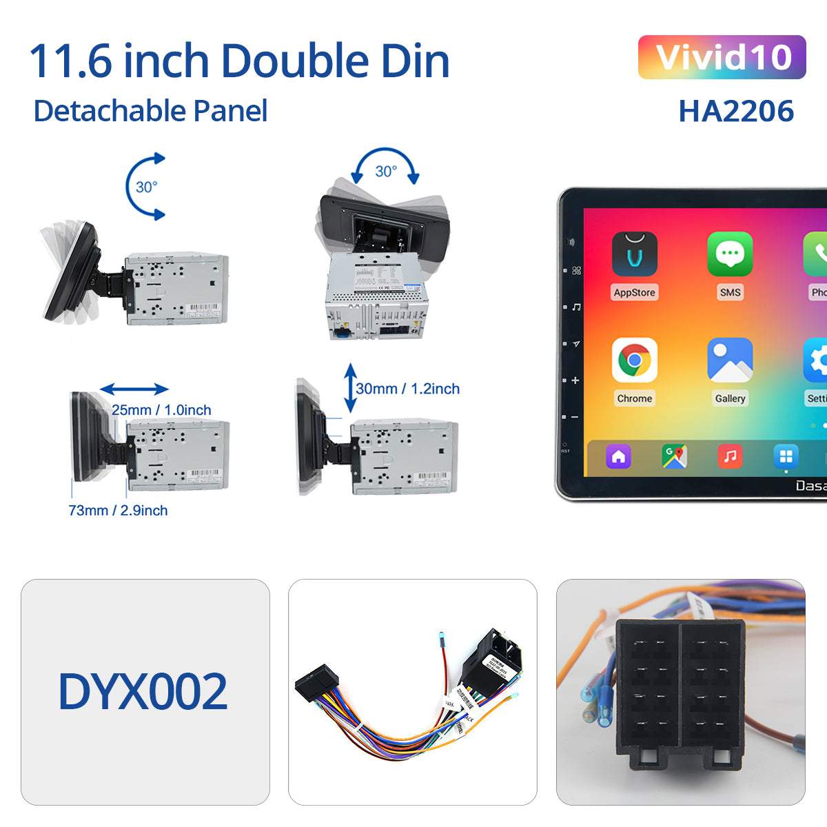Dasaita Vivid10 Universal Double Din Car Stereo 11.6 Inch Carplay Android Auto PX6 4G+64G Android10 1920*1080 DSP AHD Radio