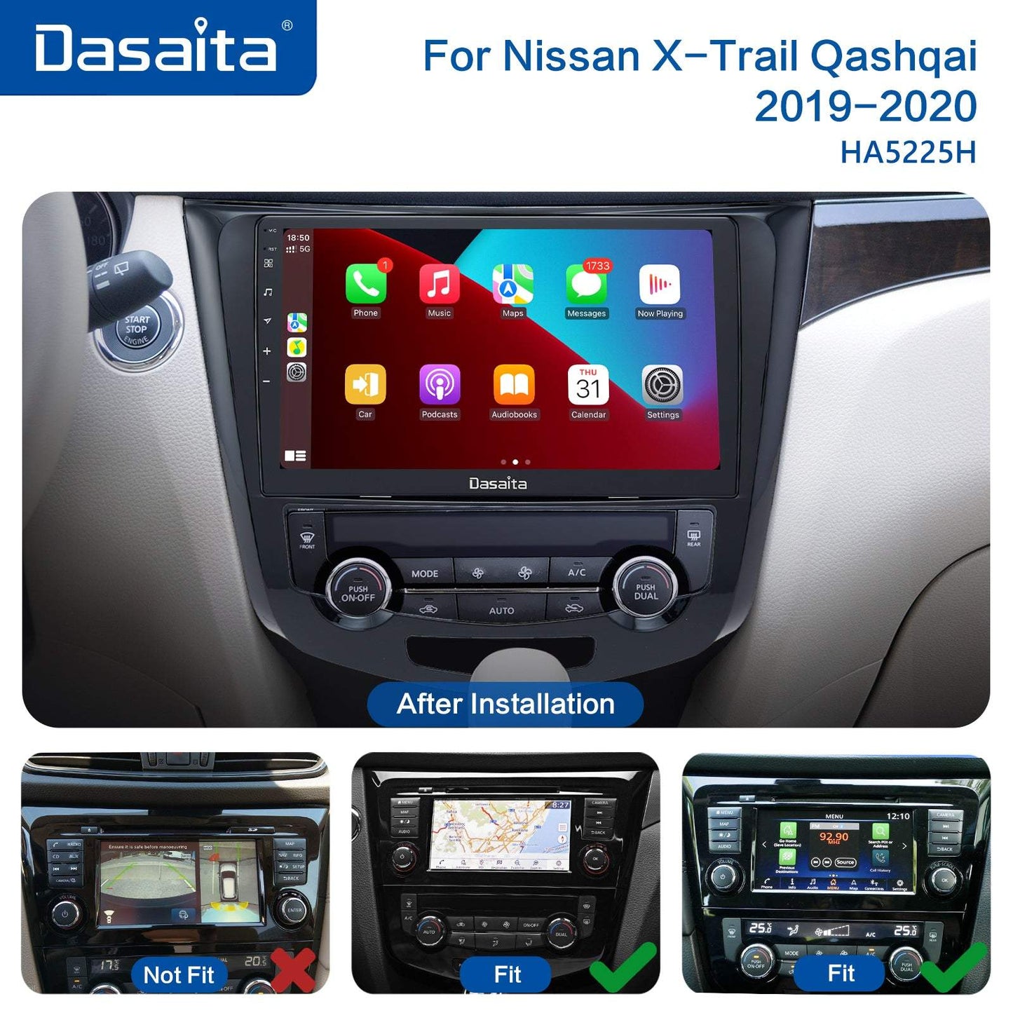 Dasaita Vivid10/Vivid11 Nissan X-Trail Qashqai Rogue 2014 2015 2016 2017 2018 2019 2020 Car Stereo 10.2 Inch Carplay Android Auto PX6 4G+64G Android10/Android11 1280*720 DSP AHD Radio