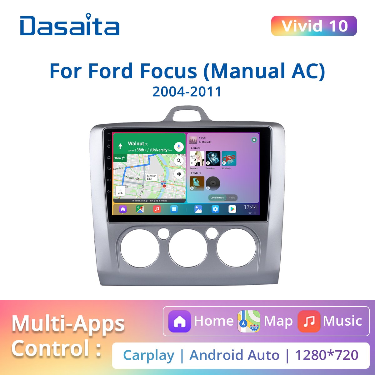 Dasaita Vivid For Ford Focus (Manual AC) 2004-2011 car radio Android 10 Apple Carplay Android Auto Navigation GPS 4G RAM 64G ROM