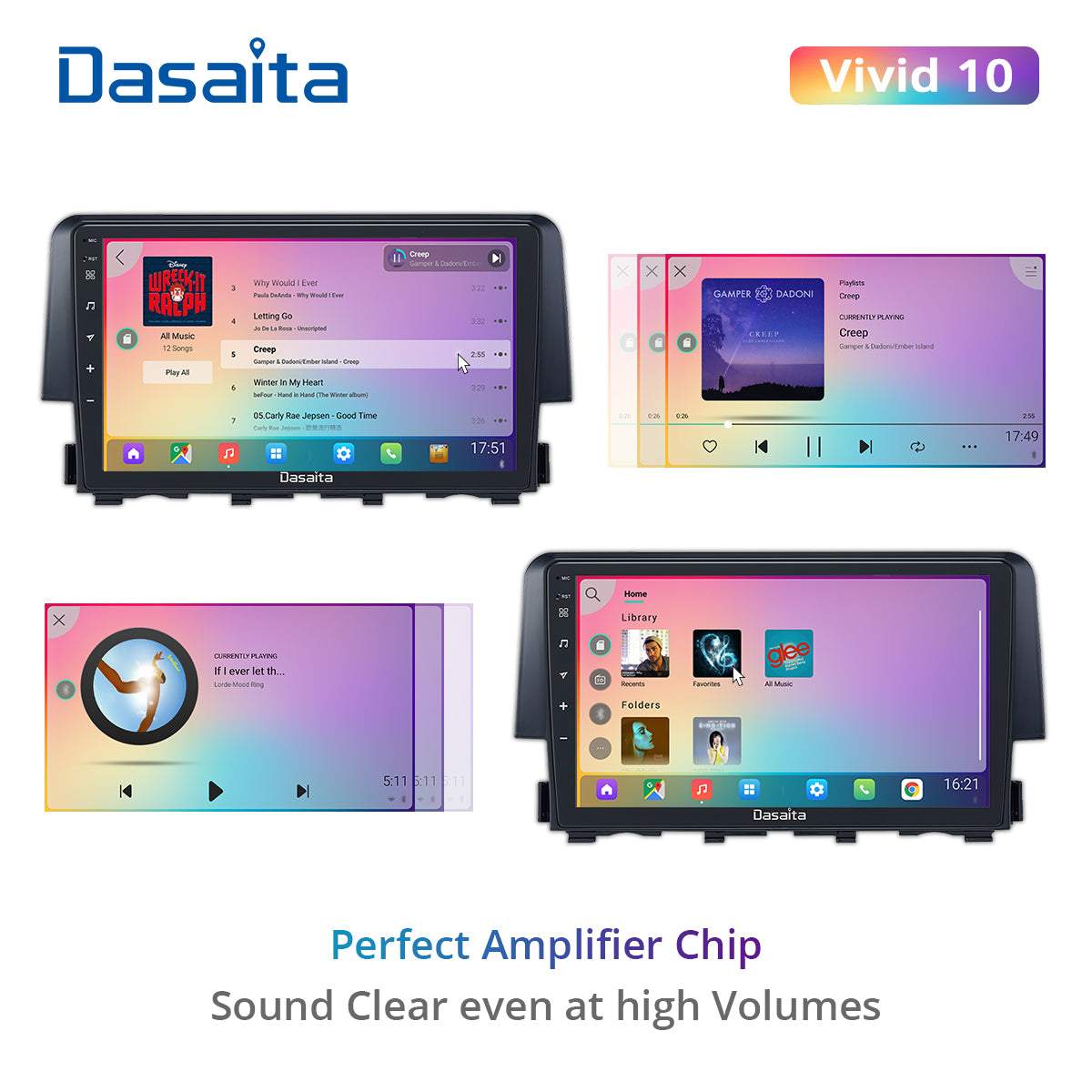 Dasaita Vivid10 Honda Civic 2015 2016 2017 Car Stereo 9 Inch Carplay Android Auto PX6 4G+64G Android10 1280*720 DSP AHD Radio