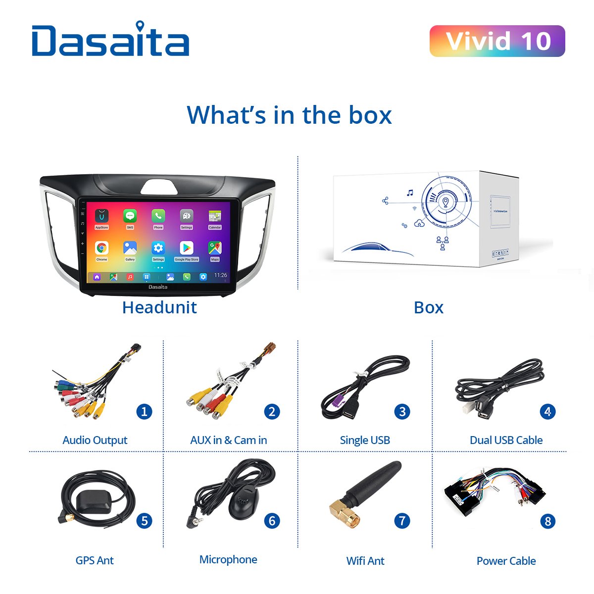 Dasaita for Hyundai IX25 Creta 2014-2020 Car Radio Stereo 10.2" IPS Android 10.0 Multi-Touch Screen Multimedia Navigator GPS DSP