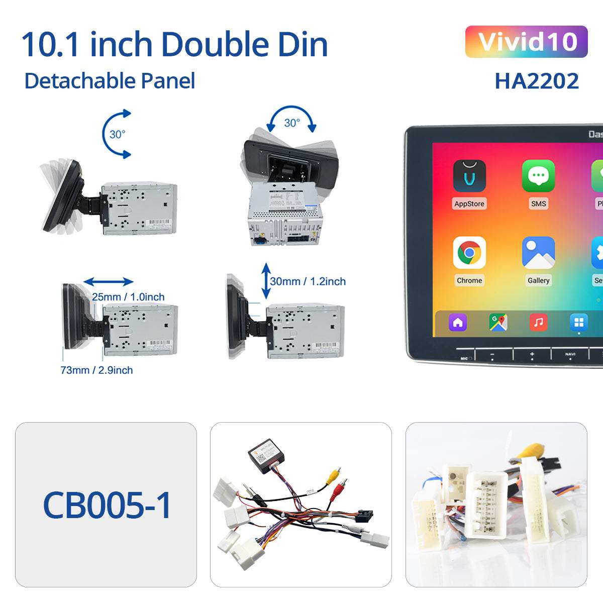 Dasaita Vivid11 Universal Double Din Car Stereo 10.2 Inch Carplay Android Auto PX6 4G+64G Android11 1280*720 DSP AHD Radio