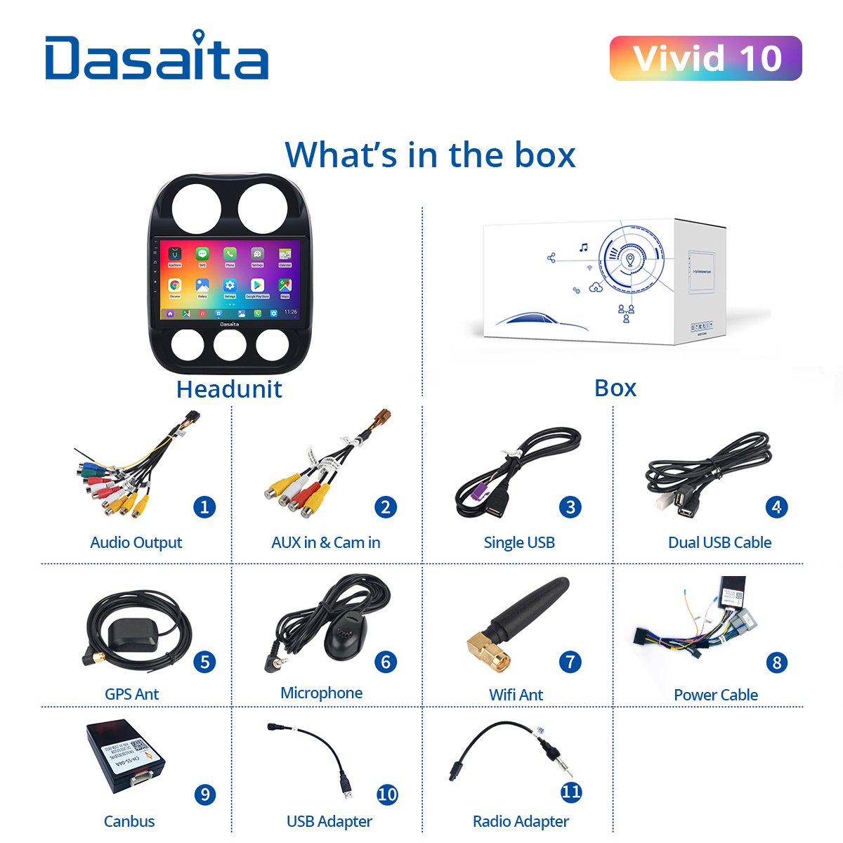 Dasaita Vivid For Jeep Compass 2017 2018 2019 Car Radio Multimedia android Car audio Apple Carplay Android Auto GPS DPS 1280*720