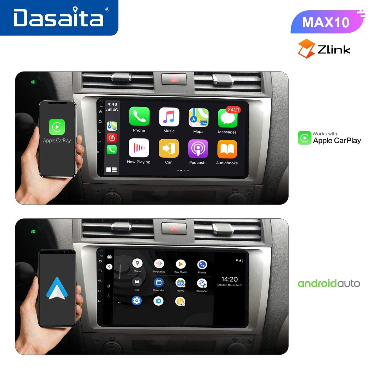 Dasaita MAX10/MAX11 Toyota Camry 2007 2008 2009 2010 2011 Car Stereo 9 Inch Carplay Android Auto PX6 4G+64G Android10/Android11 1280*720 DSP AHD Radio
