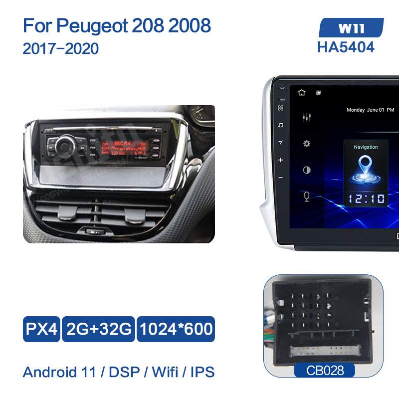 Dasaita (Outlets) W11 Peugeot 208 2008 2012 2013 2014 2015 2016 Car Stereo 10.2 Inch PX4 2G+32G Android11 1024*600 DSP AHD Radio