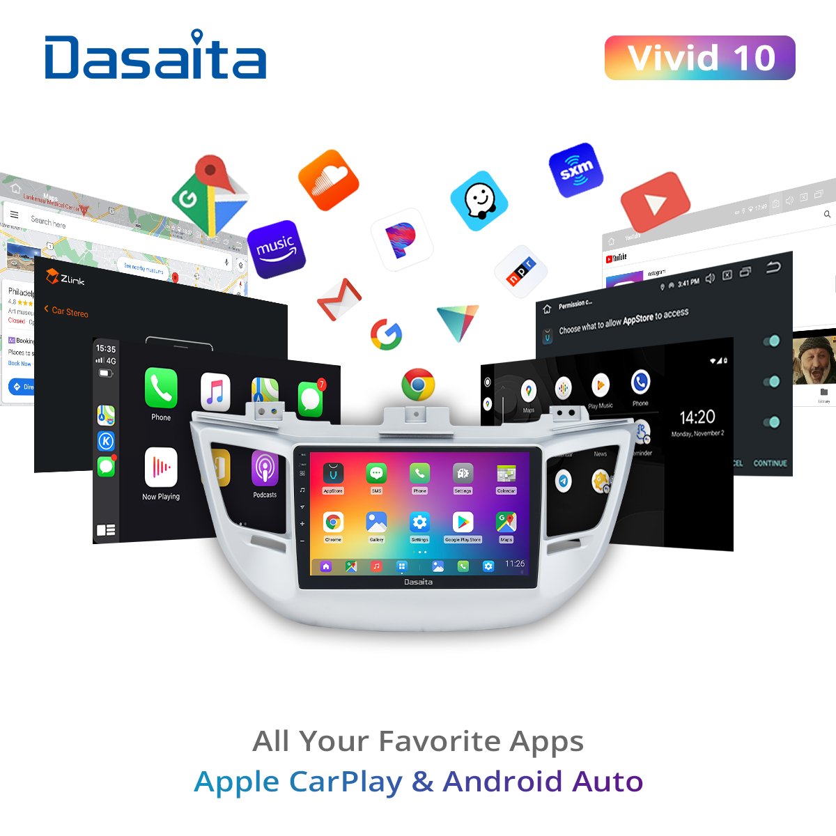 Dasaita Vivid for Hyundai Tucson 2014-2018 Car Radio 1 Din Android 10.0 Carplay Auto 1280*720 Multimedia Head Unit 4G 64G BT 5.0