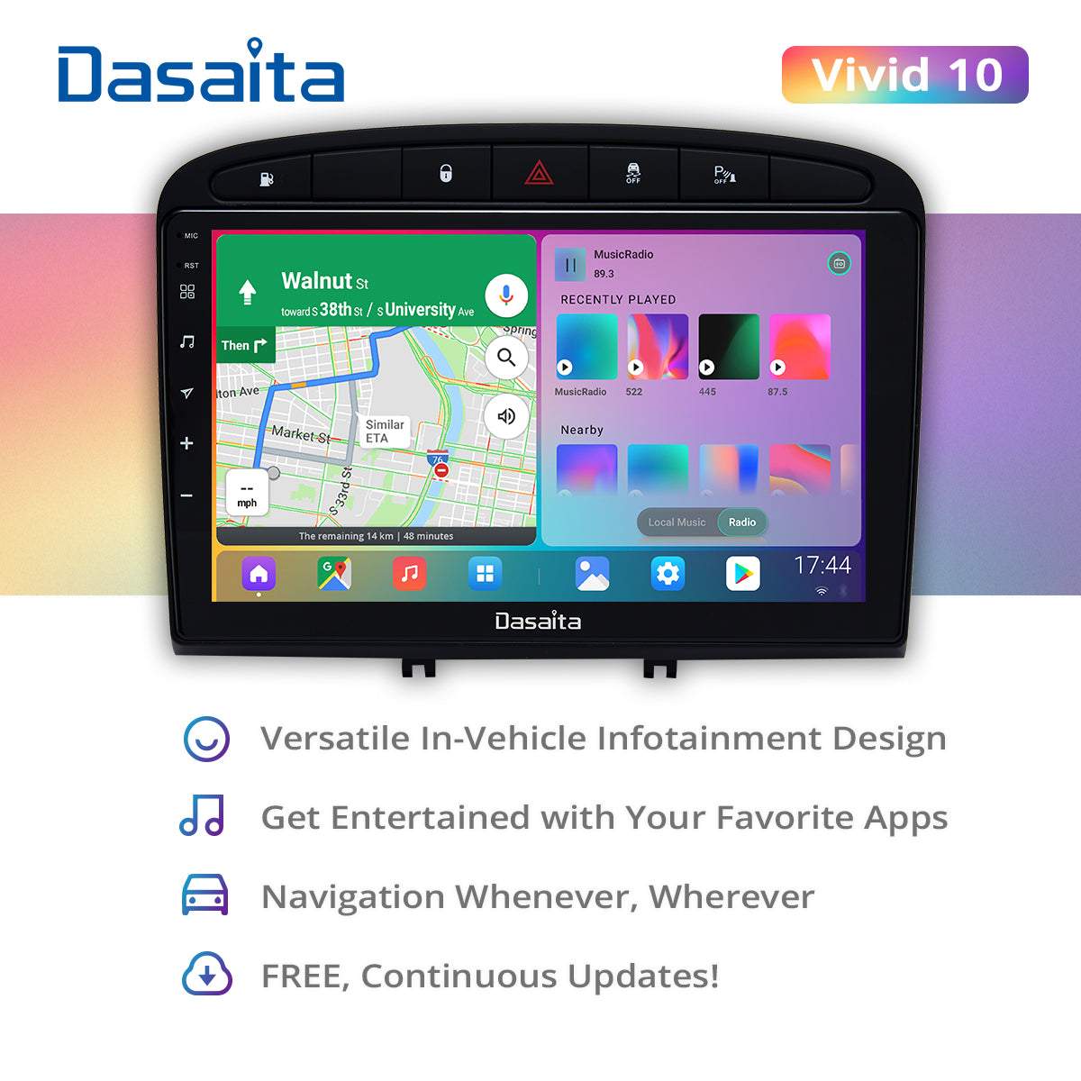 Dasaita Vivid10 For Peugeot 408 308 308SW 2012 2013 2014 2015 2016 2017 2018 2019 2020 Car Stereo Apple Carplay Android Auto IPS 9" 4G+64G Radio