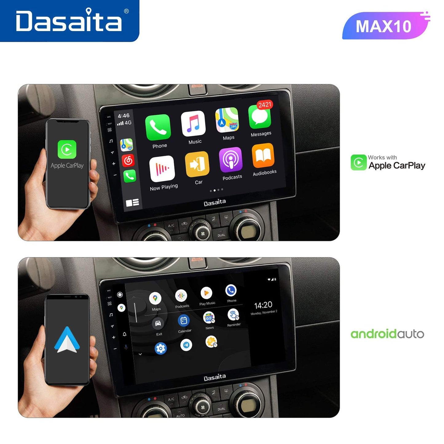 Dasaita MAX10 Nissan Qashqai 2008 2009 2010 2011 2012 2013 2014 Car Stereo 9 Inch Carplay Android Auto PX6 4G+64G Android10 1280*720 DSP AHD Radio