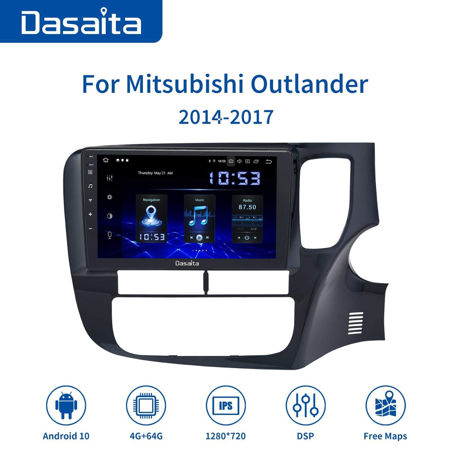 Dasaita MAX10 Mitsubishi Outlander 2014 2015 2016 2017 Car Stereo 9 Inch Carplay Android Auto PX6 4G+64G Android10 1280*720 DSP AHD Radio
