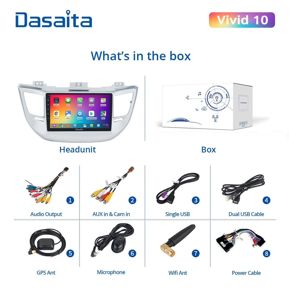 Dasaita Vivid for Hyundai Tucson 2014-2018 Car Radio 1 Din Android 10.0 Carplay Auto 1280*720 Multimedia Head Unit 4G 64G BT 5.0
