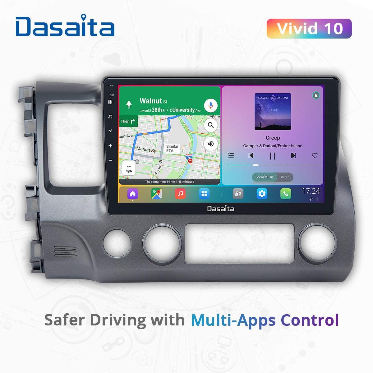 Dasaita Vivid10 Honda Civic 2007 2008 2009 2010 2011 Car Stereo 10.2 Inch Carplay Android Auto PX6 4G+64G Android10 1280*720 DSP AHD Radio