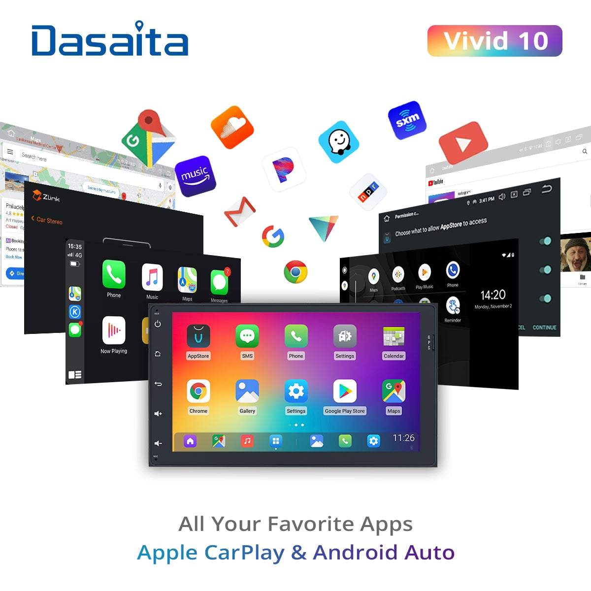 Dasaita Vivid10/Vivid11 Toyota Universal 2014-2022 Car Stereo 9 Inch Carplay Android Auto PX6 4G+64G Android10/Android11 1280*720 DSP AHD Radio