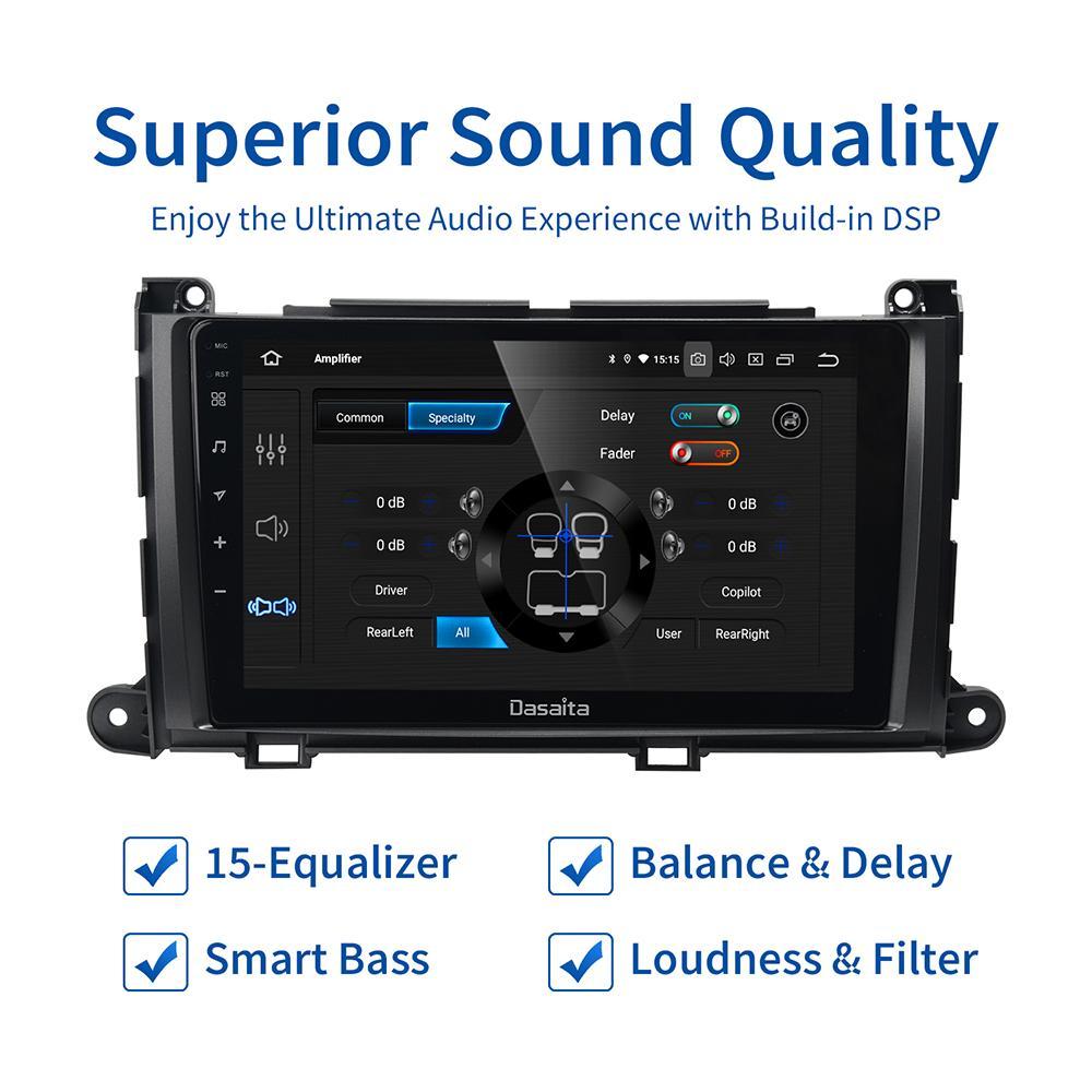 Dasaita 9" Multi Touch Screen 1 din Car Radio Android 10.0 for Toyota Sienna XL30 2011 2012 2013 2014 Bluetooth Carplay