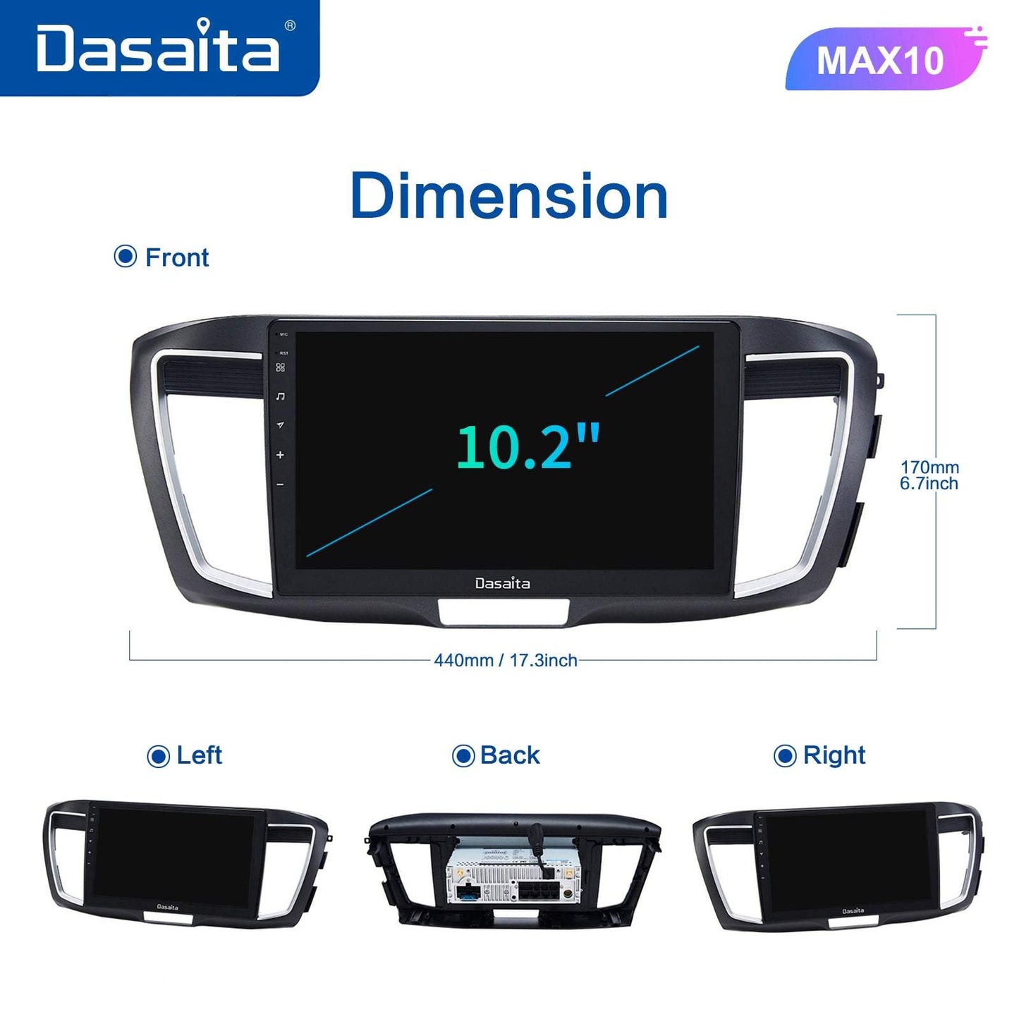 Dasaita MAX11 Honda Accord 2013 2014 2015 2016 2017 Car Stereo 10.2 Inch Carplay Android Auto PX6 4G+64G Android11 1280*720 DSP AHD Radio