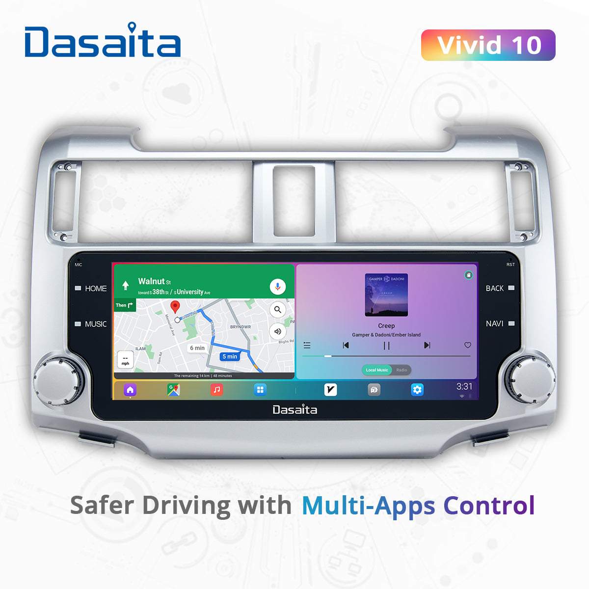 Dasaita Vivid11 Toyota 4Runner 2010 2011 2012 2013 Car Stereo 10.25 Inch Carplay Android Auto PX6 4G+64G Android11 1280*480 DSP AHD Radio