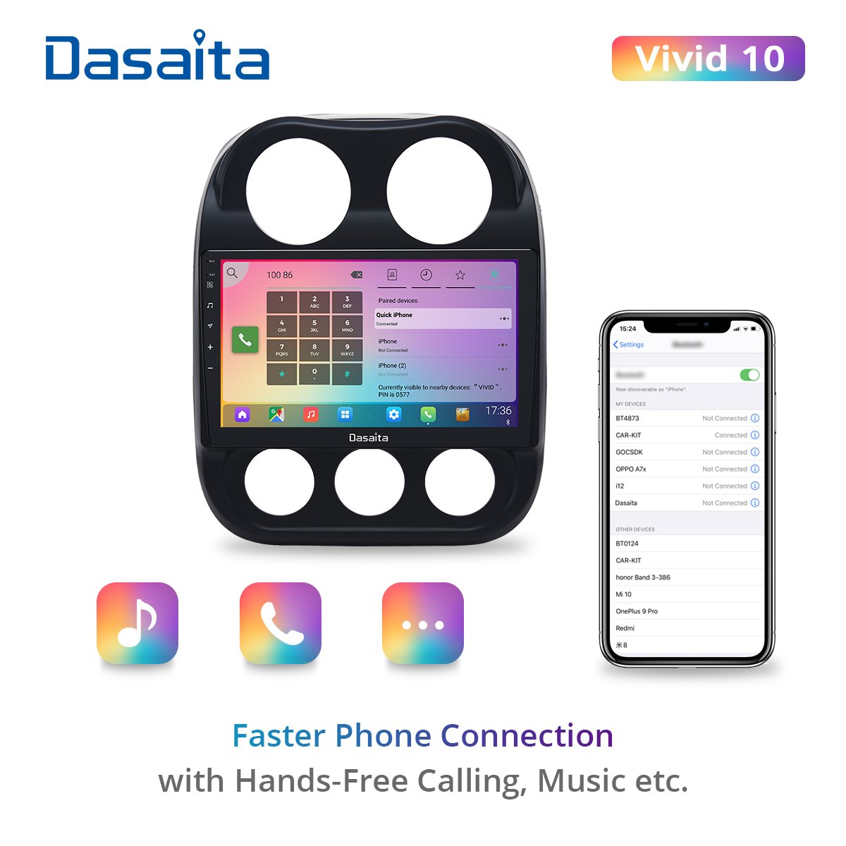Dasaita Vivid For Jeep Compass 2017 2018 2019 Car Radio Multimedia android Car audio Apple Carplay Android Auto GPS DPS 1280*720