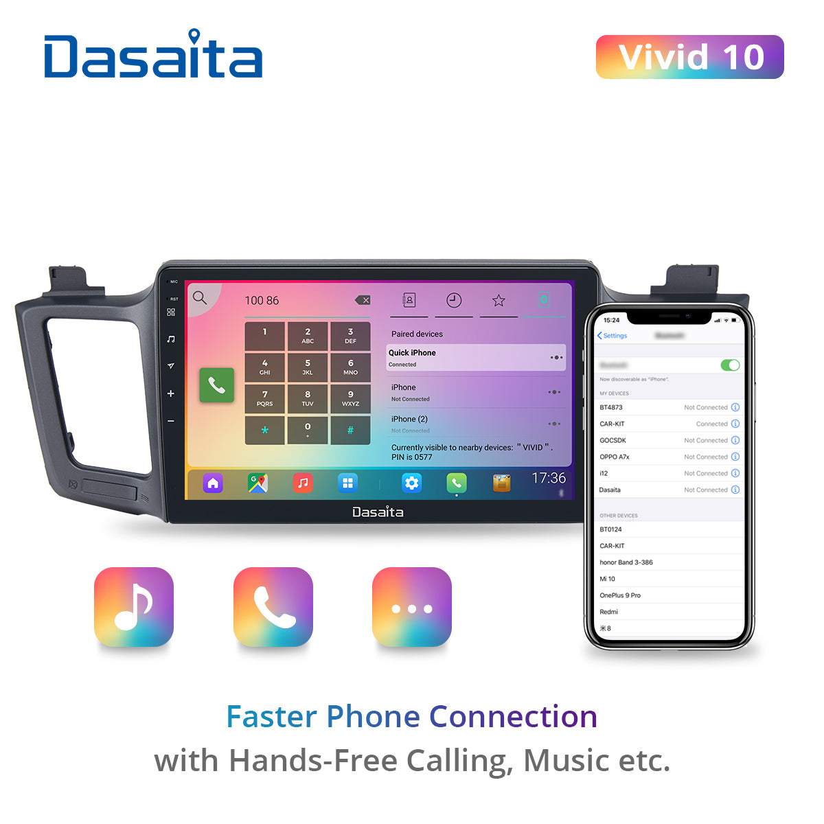 Dasaita Vivid10 Toyota RAV4 2012 2013 2014 2015 2016 2017 Car Stereo 10.2 Inch Carplay Android Auto PX6 4G+64G Android10 1280*720 DSP AHD Radio
