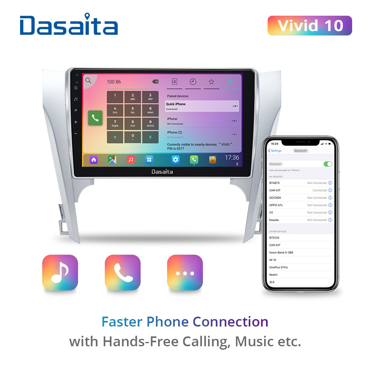 Dasaita Vivid For Toyota Camry 2012 2013 2014 Car Radio Android Auto Carplay 10.2" Touch Screen IPS 1280*720 4G RAM 64G ROM
