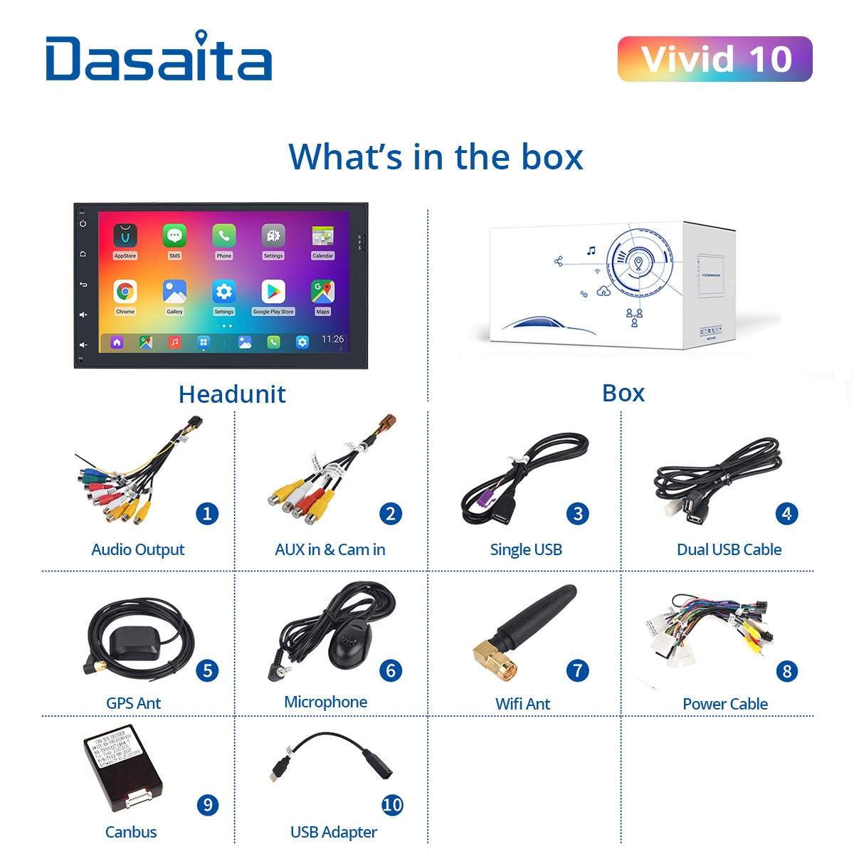 Dasaita Vivid10/Vivid11 Toyota Universal 2014-2022 Car Stereo 9 Inch Carplay Android Auto PX6 4G+64G Android10/Android11 1280*720 DSP AHD Radio