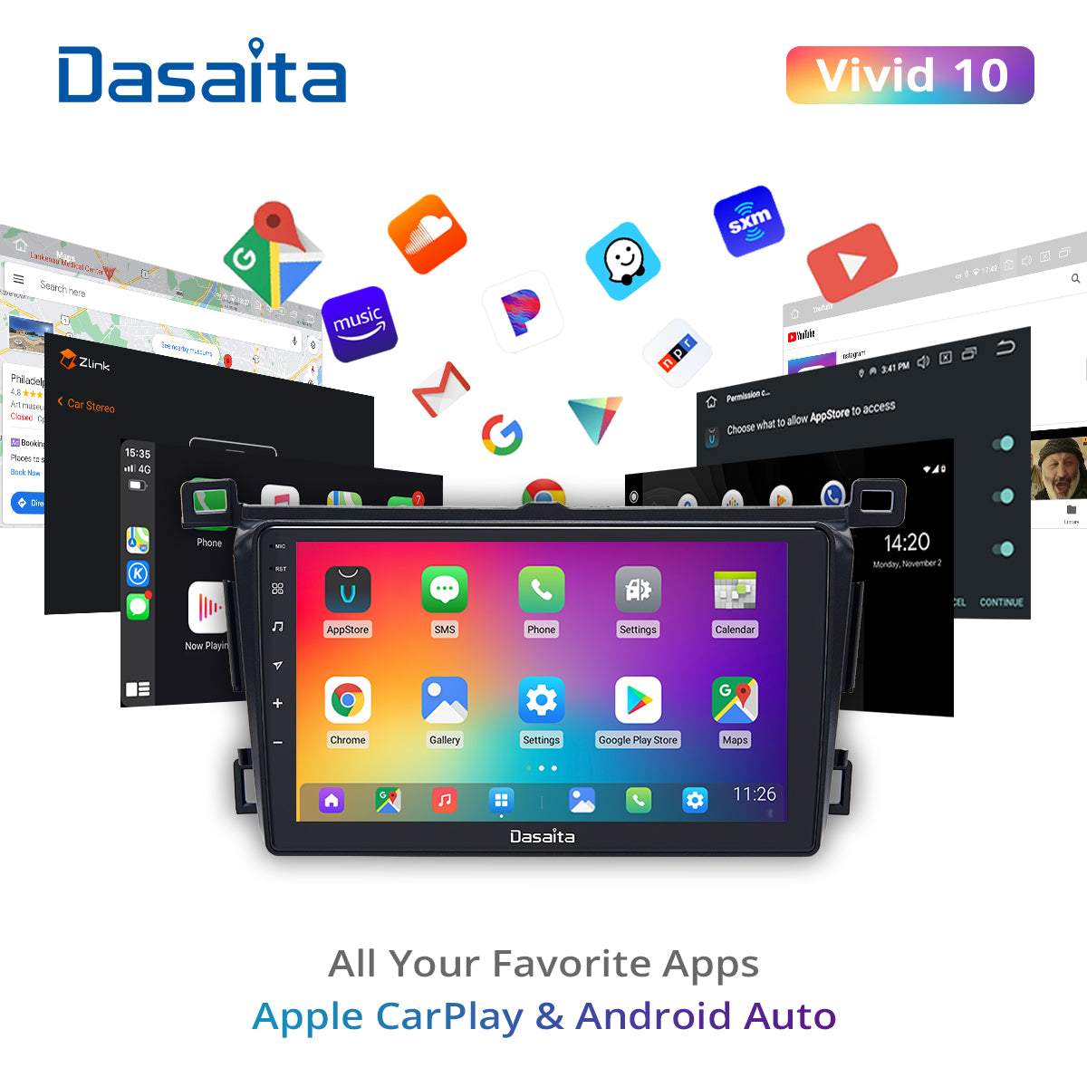 Dasaita Vivid11 Toyota RAV4 2012 2013 2014 2015 2016 2017 Car Stereo 9 Inch Carplay Android Auto PX6 4G+64G Android11 1280*720 DSP AHD Radio