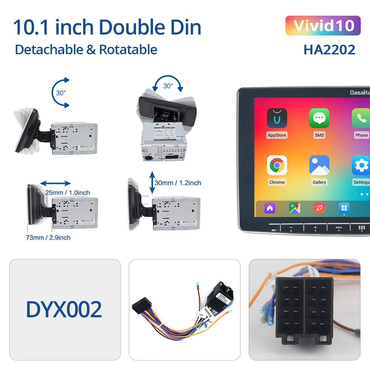 Dasaita Vivid11 Universal Double Din Car Stereo 10.2 Inch Carplay Android Auto PX6 4G+64G Android11 1280*720 DSP AHD Radio