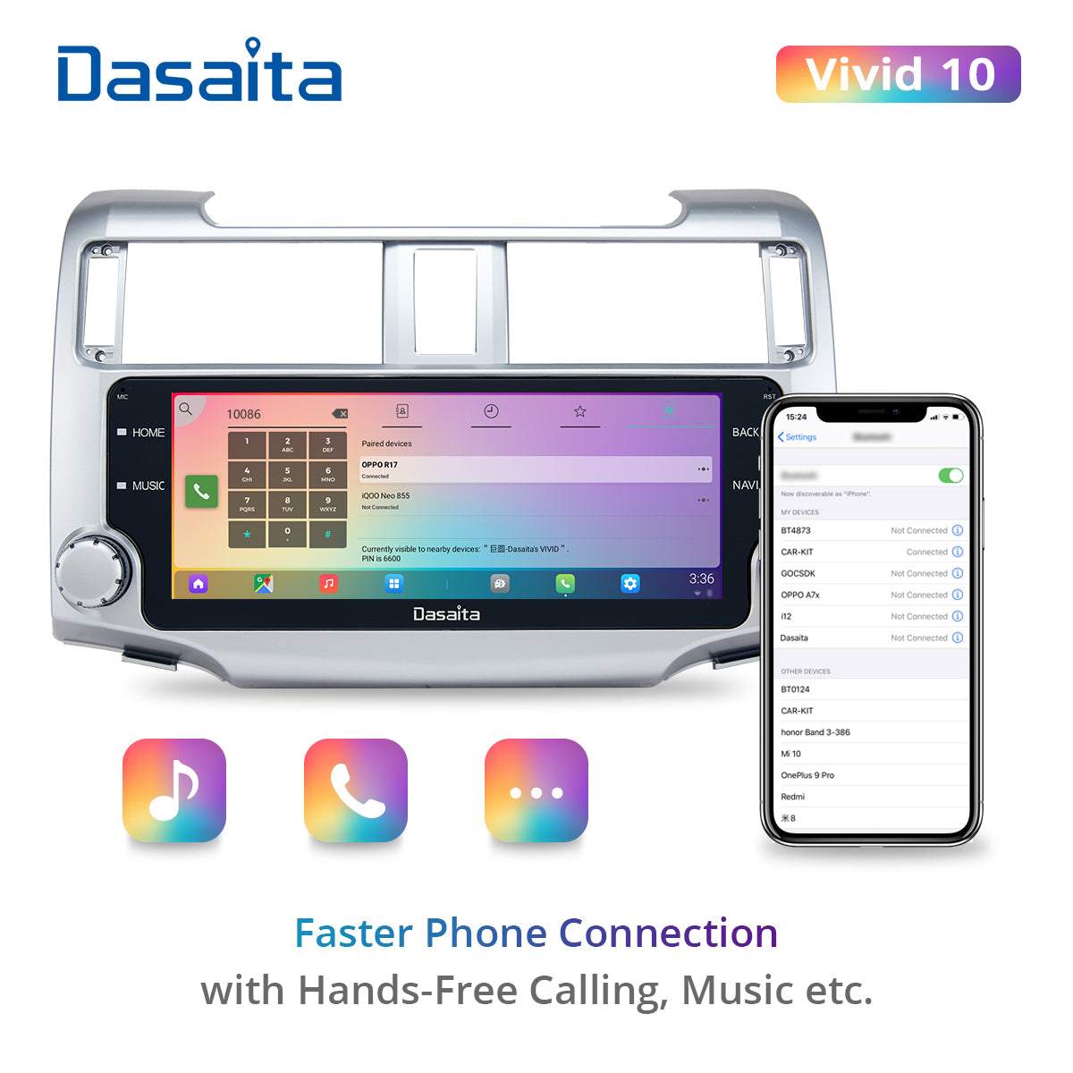 Dasaita Vivid11 Toyota 4Runner 2010 2011 2012 2013 Car Stereo 10.25 Inch Carplay Android Auto PX6 4G+64G Android11 1280*480 DSP AHD Radio